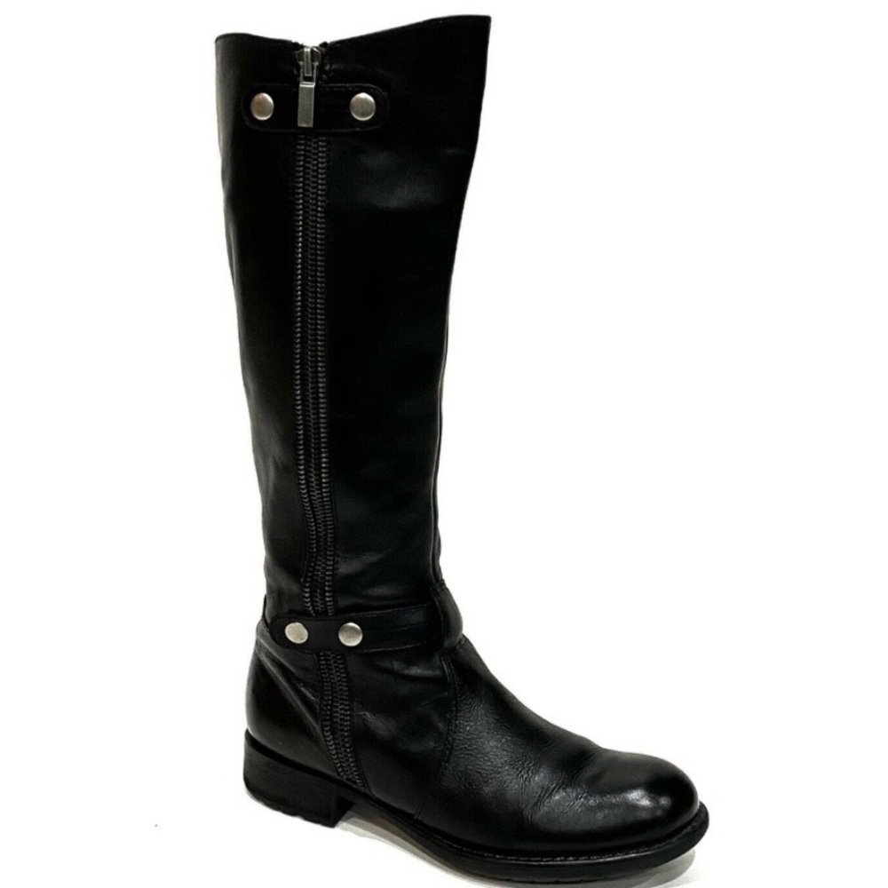FRANCO SARTO Black Leather Knee High Moto Boots Size 6.5